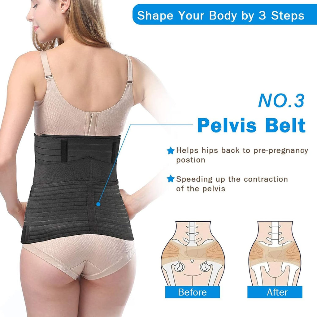 Tirain 3-Piece Postpartum Belly Band C-Section Recovery Girdle Abdominal Binder

