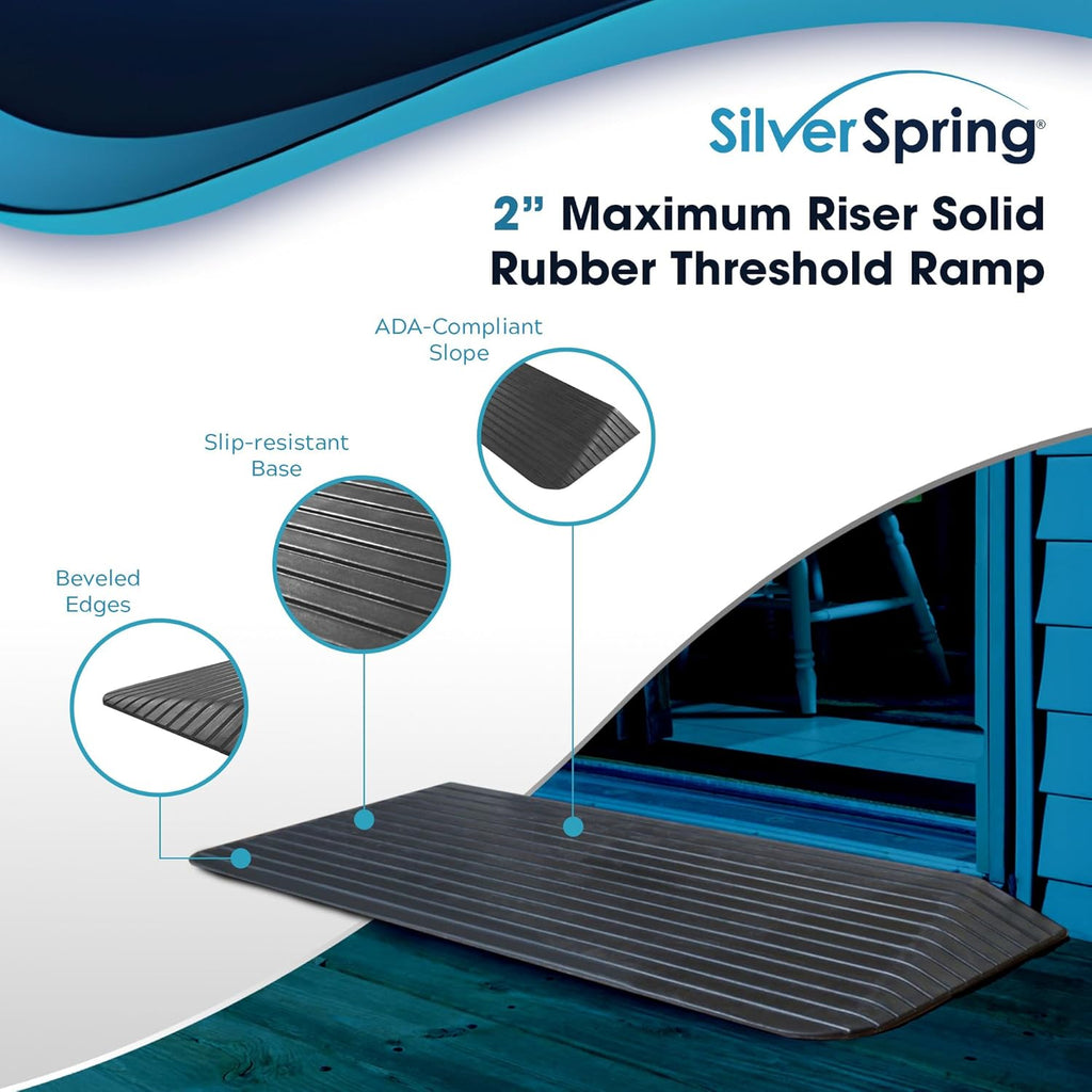 Silver Spring Solid Rubber Threshold Ramp for Wheelchairs, 1500 lb Capacity

