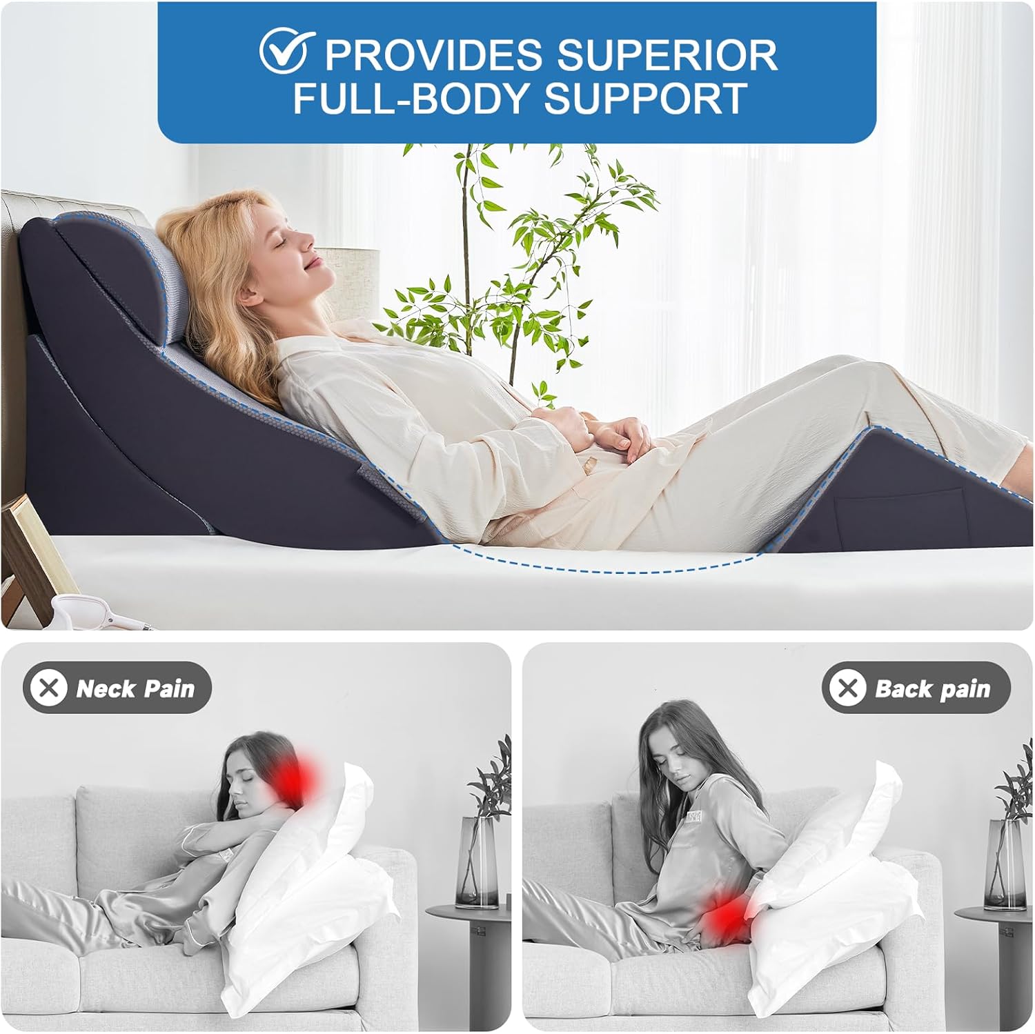 Orthopedic Bed Wedge Pillow Set for Neck Back Leg Support, Memory Foam

