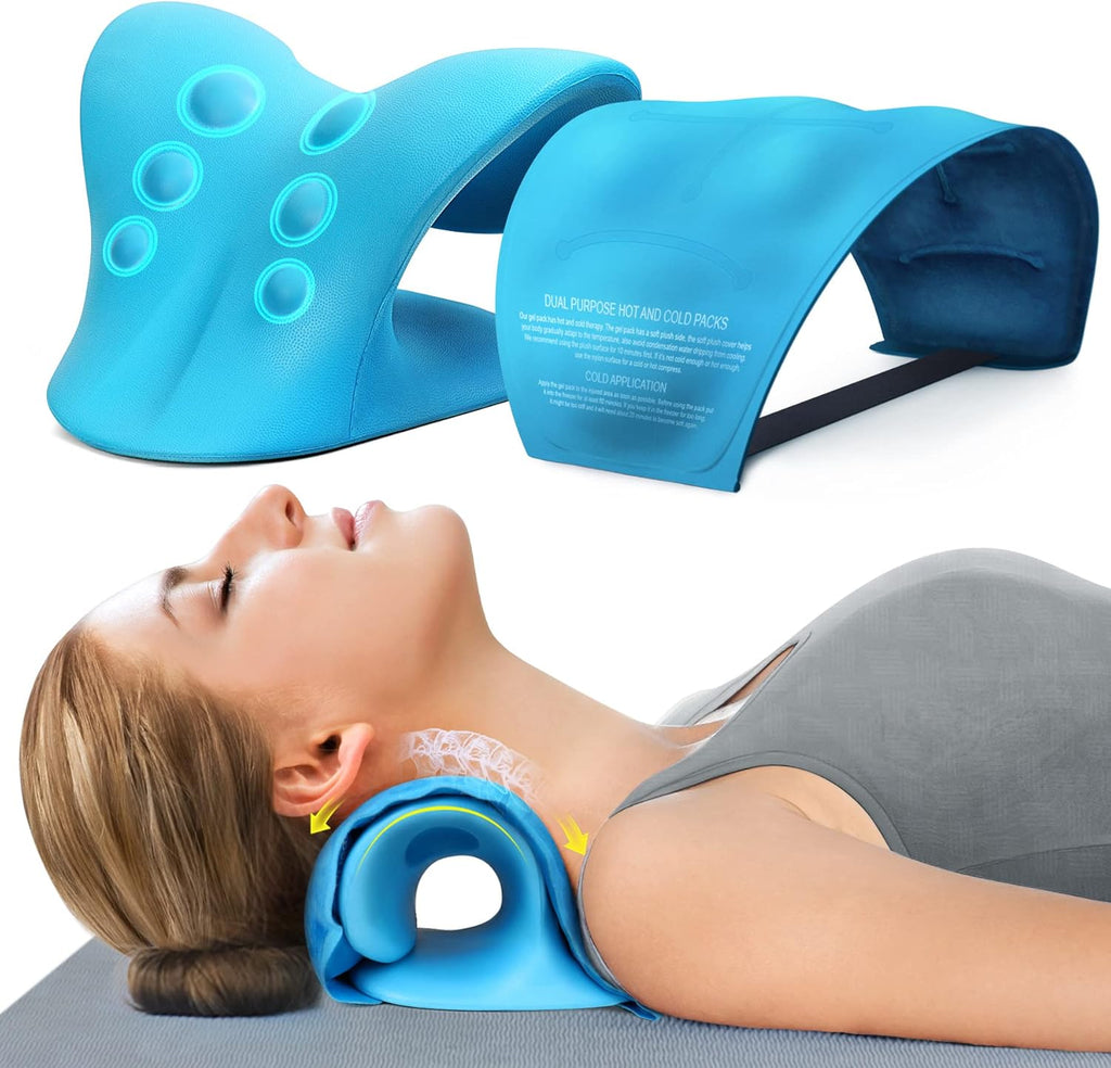 Neck Traction Pillow with Hot Cold Gel Pack for Cervical Pain Relief

