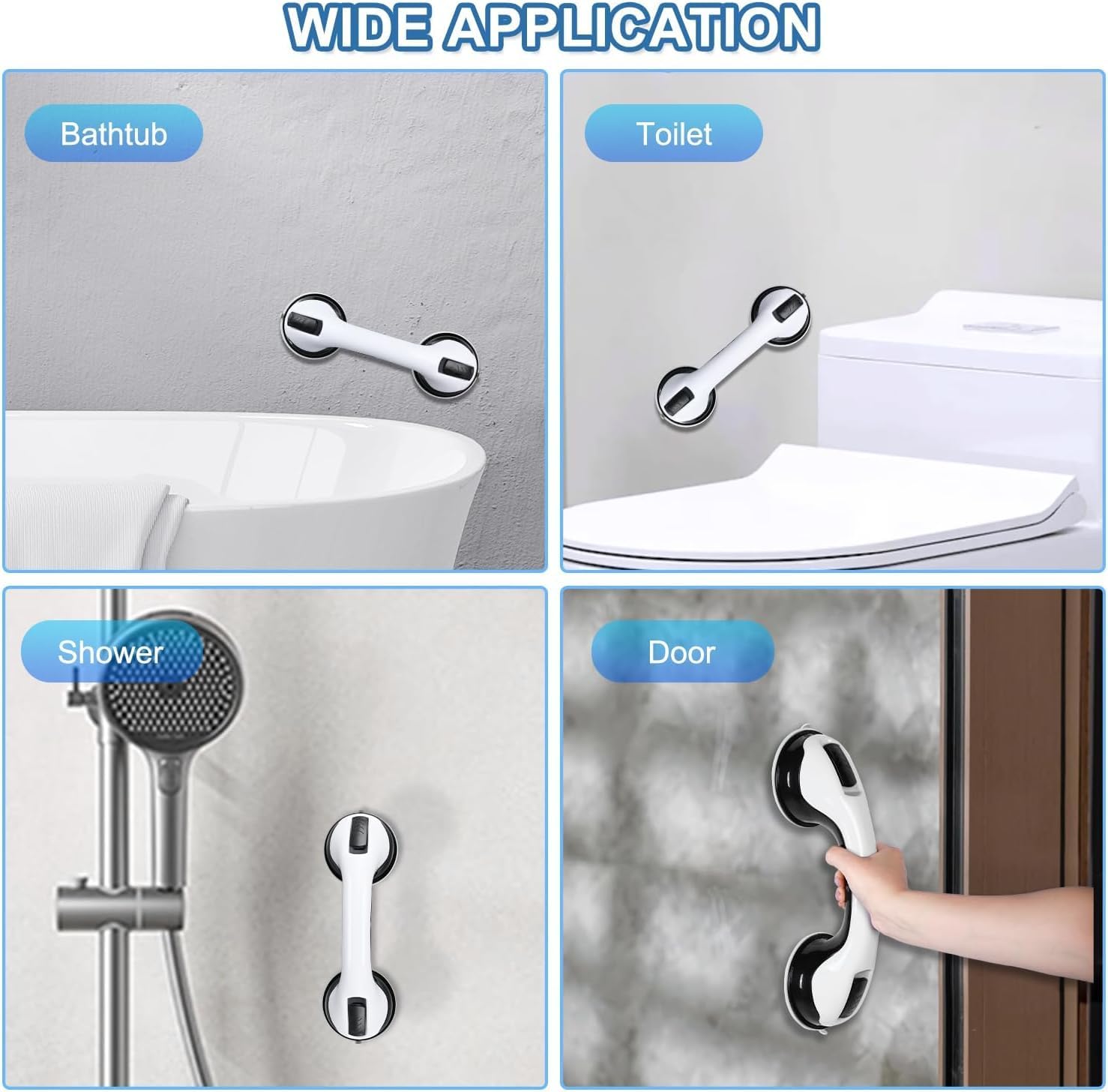 Grab Bars Suction Shower Handle for Bathtub and Shower, Non-Slip Safety Aid (2-Pack)

