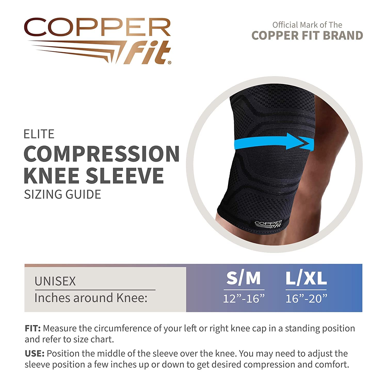 Copper Fit Elite Knee Compression Sleeve Knee Brace, Black, AIR Technology, Ventilated

