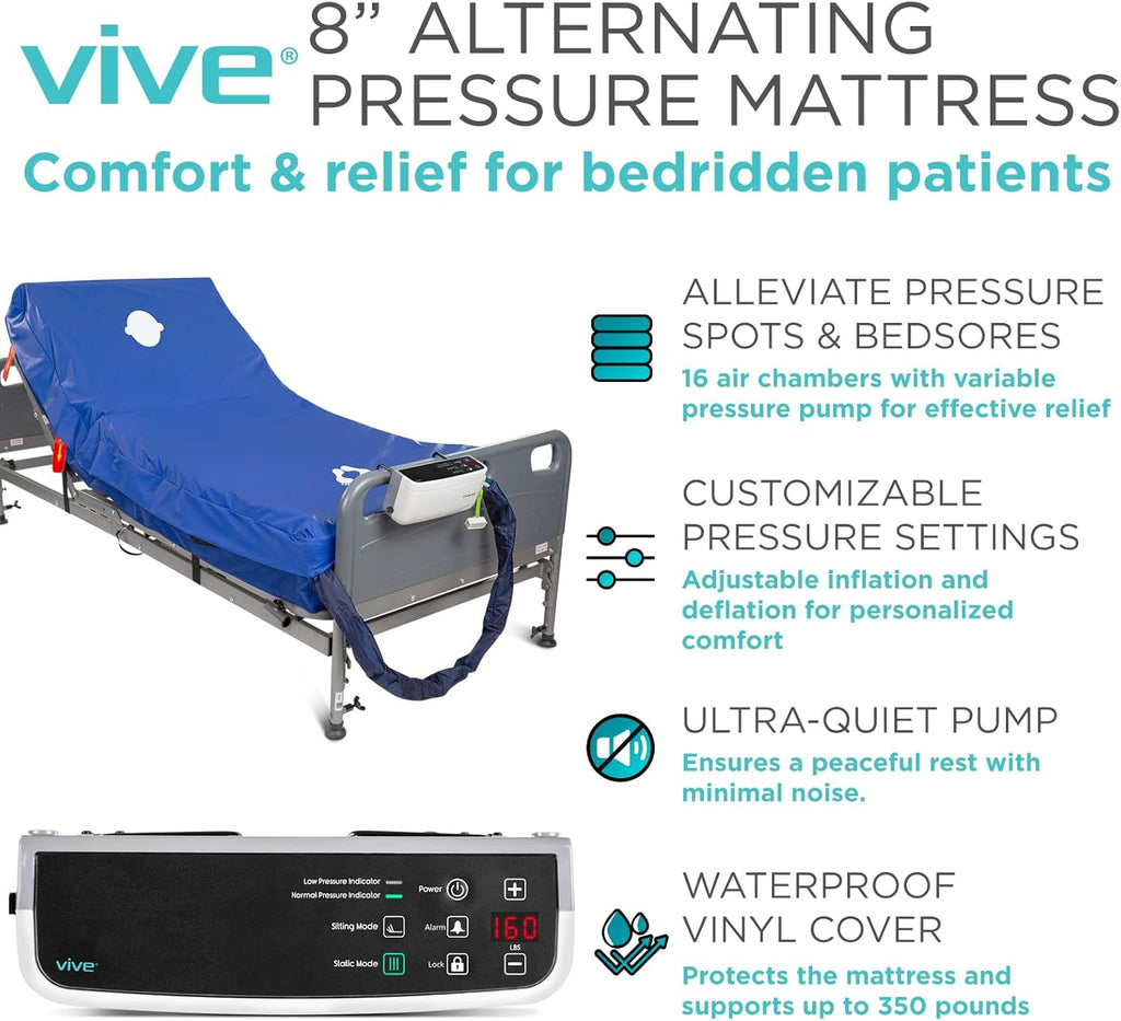 Vive Alternating Pressure Mattress Air Replacement Pump for Hospital Bed Topper

