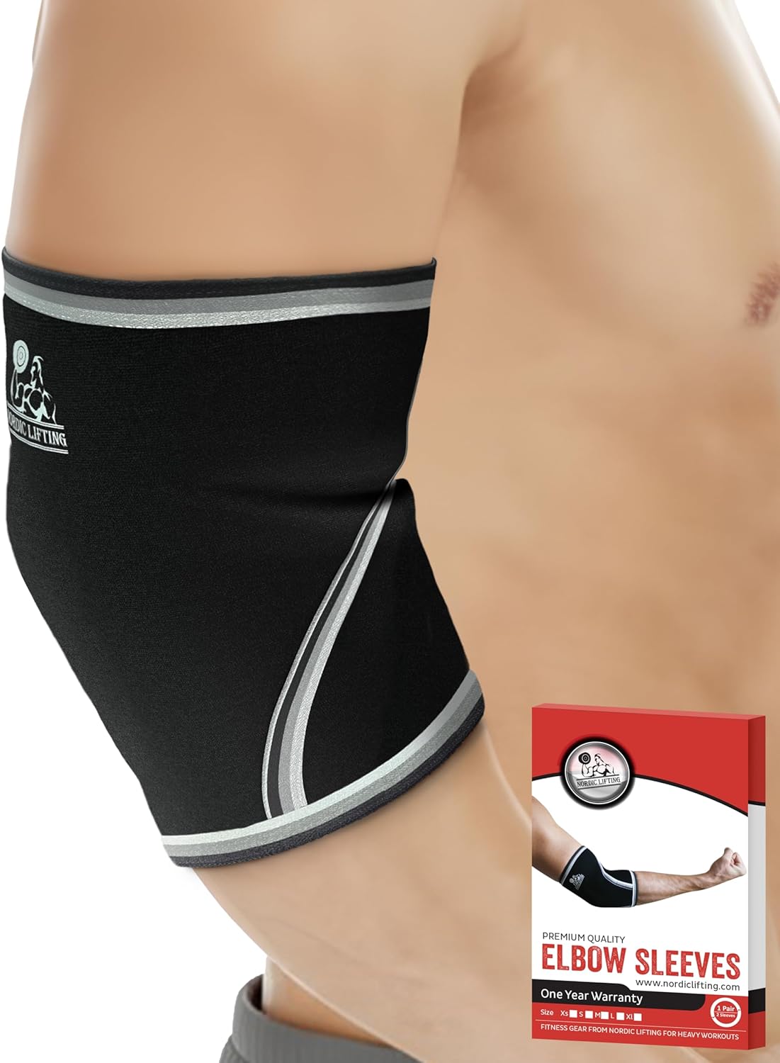 Nordic 5mm Neoprene Elbow Sleeves for Weightlifting Support & Compression, Pair

