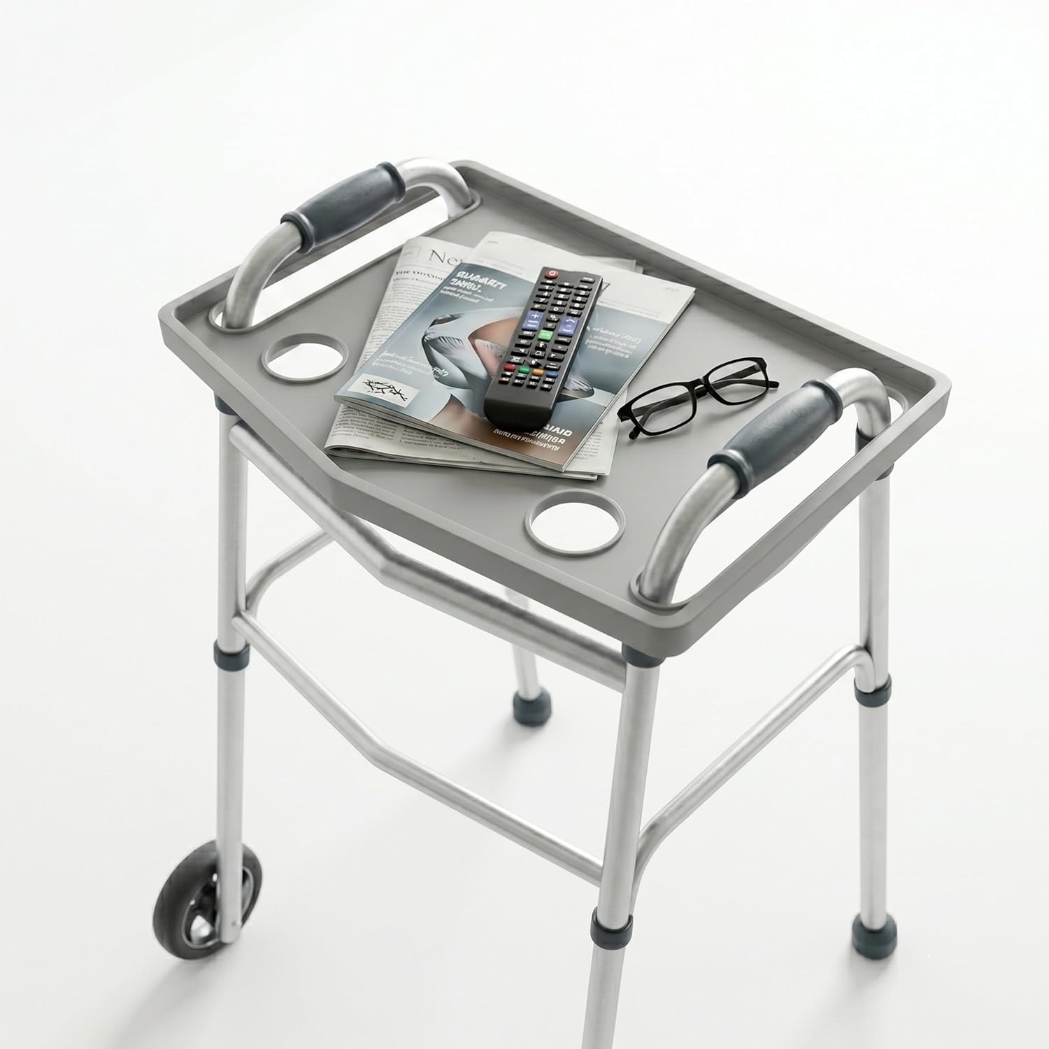 Bluestone Walker Tray Upright with Holders for Folding Walkers, Cup Holders

