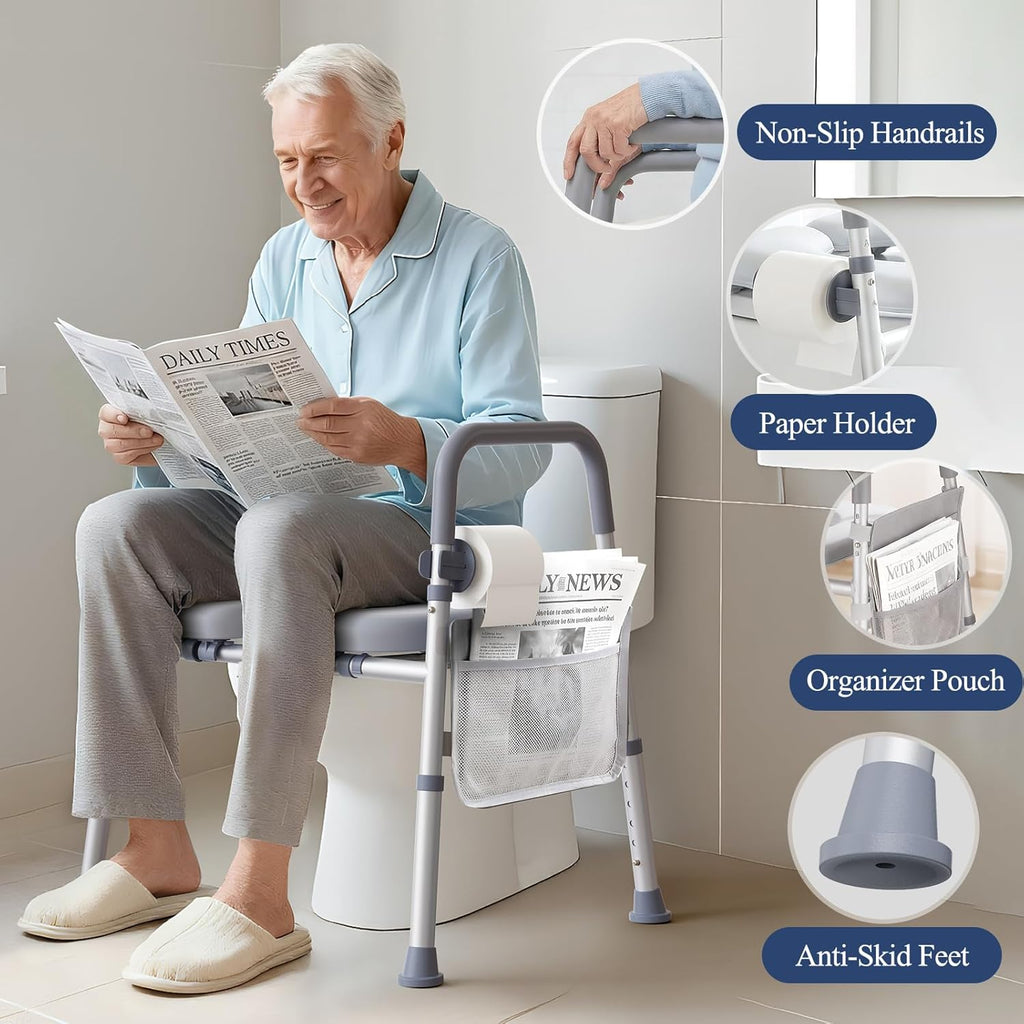 HolyHeal Adjustable Toilet Seat Riser with Handles, Raised Height for Mobility

