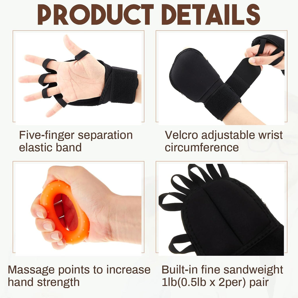 RoundFunny Weighted Gloves for Tremors with Adjustable Wrist Weights, 2 Pairs


