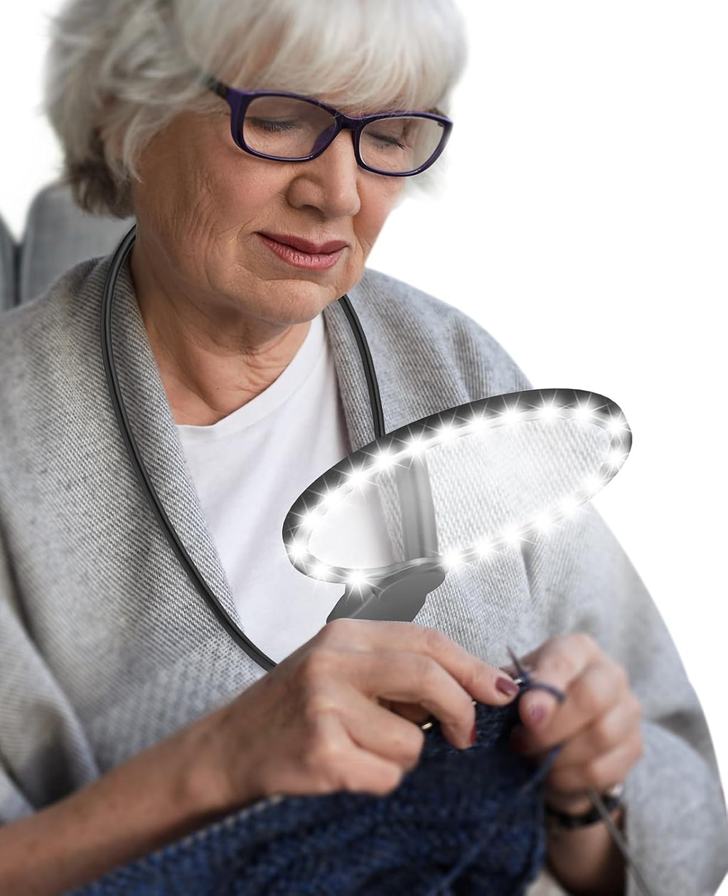 Hands-Free Neck Magnifying Glass with Light, 24 LED Rechargeable 5.12-In Lens

