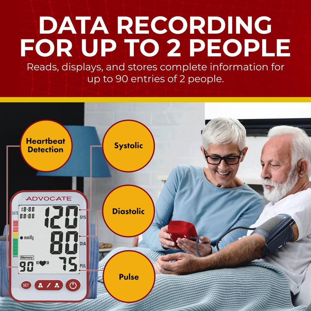 Advocate Automatic Upper Arm Blood Pressure Monitor, Digital BP Cuff Machine, 2 Users

