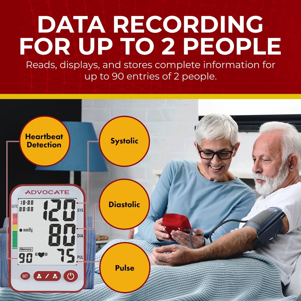 Advocate Automatic Upper Arm Blood Pressure Monitor, Digital BP Cuff Machine, 2 Users


