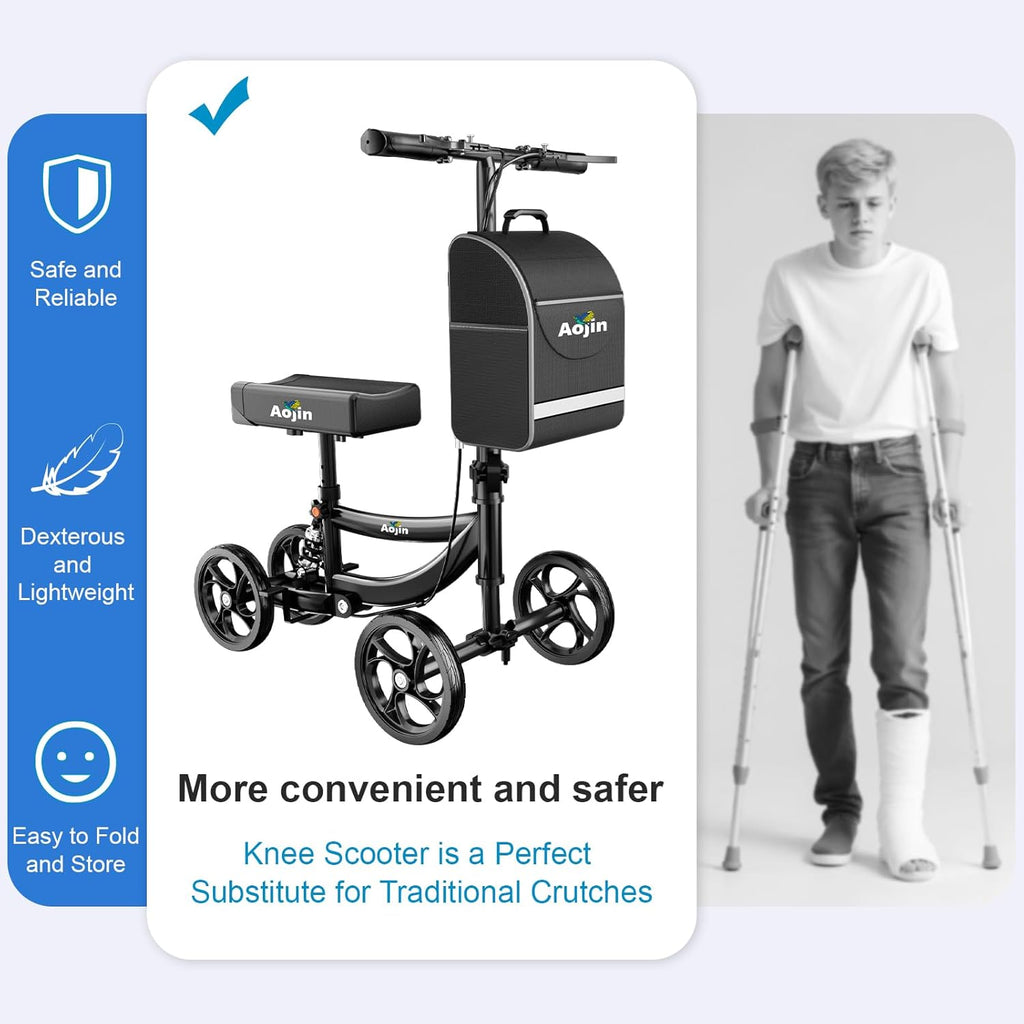 Aojin Foldable All-Terrain Knee Scooter Walker for Adults, 300 lb Capacity Bag

