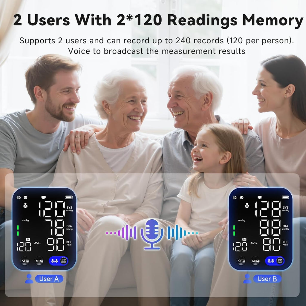 Blood Pressure Monitor Upper Arm for Home Use, 2-User Memory, One Touch

