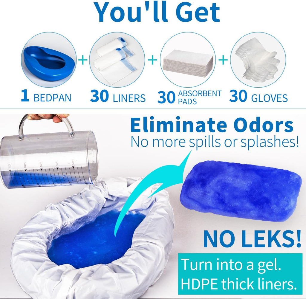 MINIVON Disposable Bedpan Set with Liners, Absorbent Pads and Gloves

