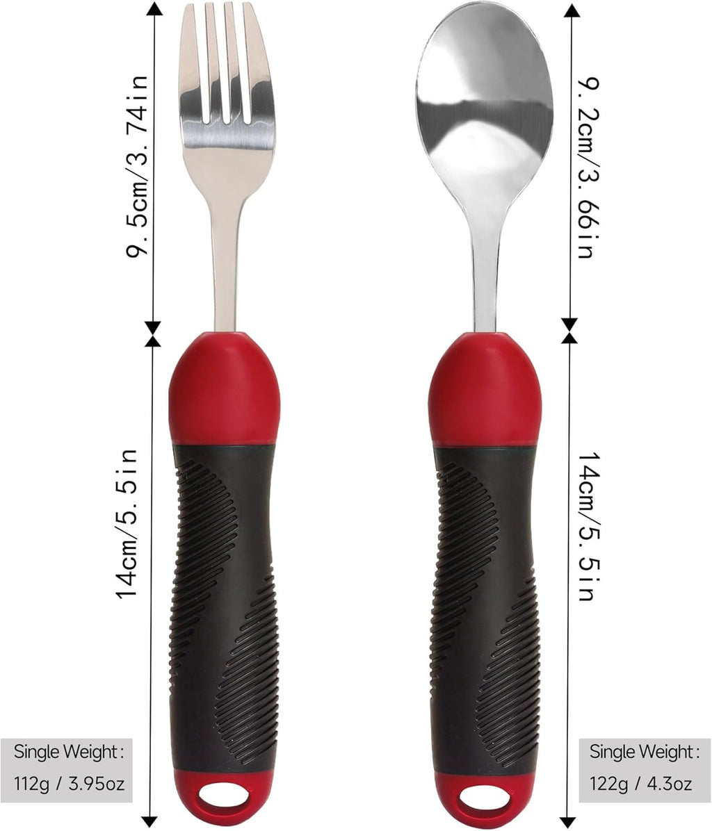 Adaptive Weighted Utensil Spoon and Fork Set for Weak Grip, Tremor, Arthritis

