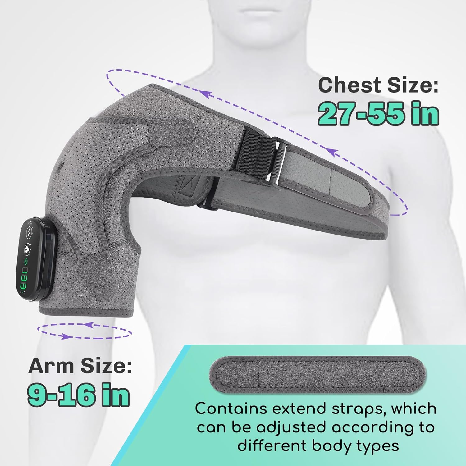 Cordless Shoulder Heating Pad with Massage for Rotator Cuff Pain, Rechargeable Battery

