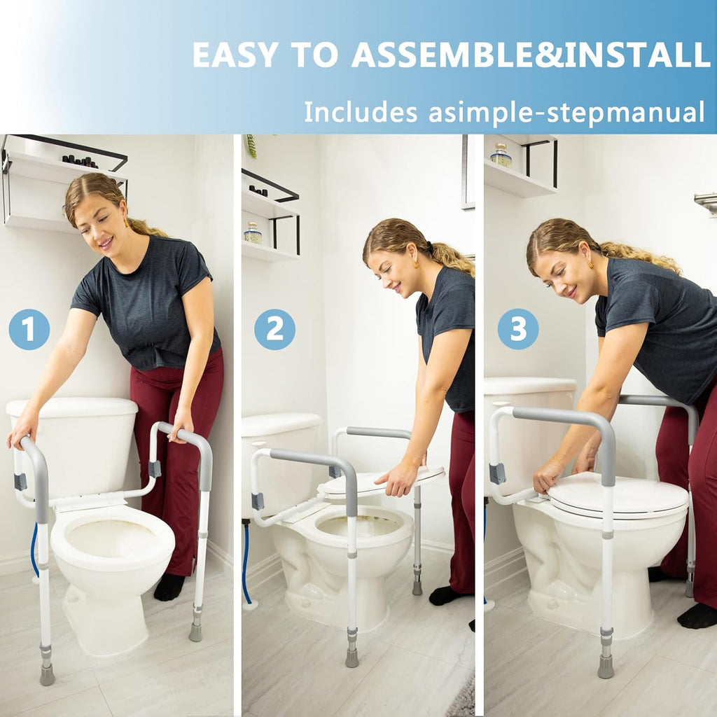 WeHwupe Toilet Safety Rails Adjustable Bathroom Grab Bar with Handles

