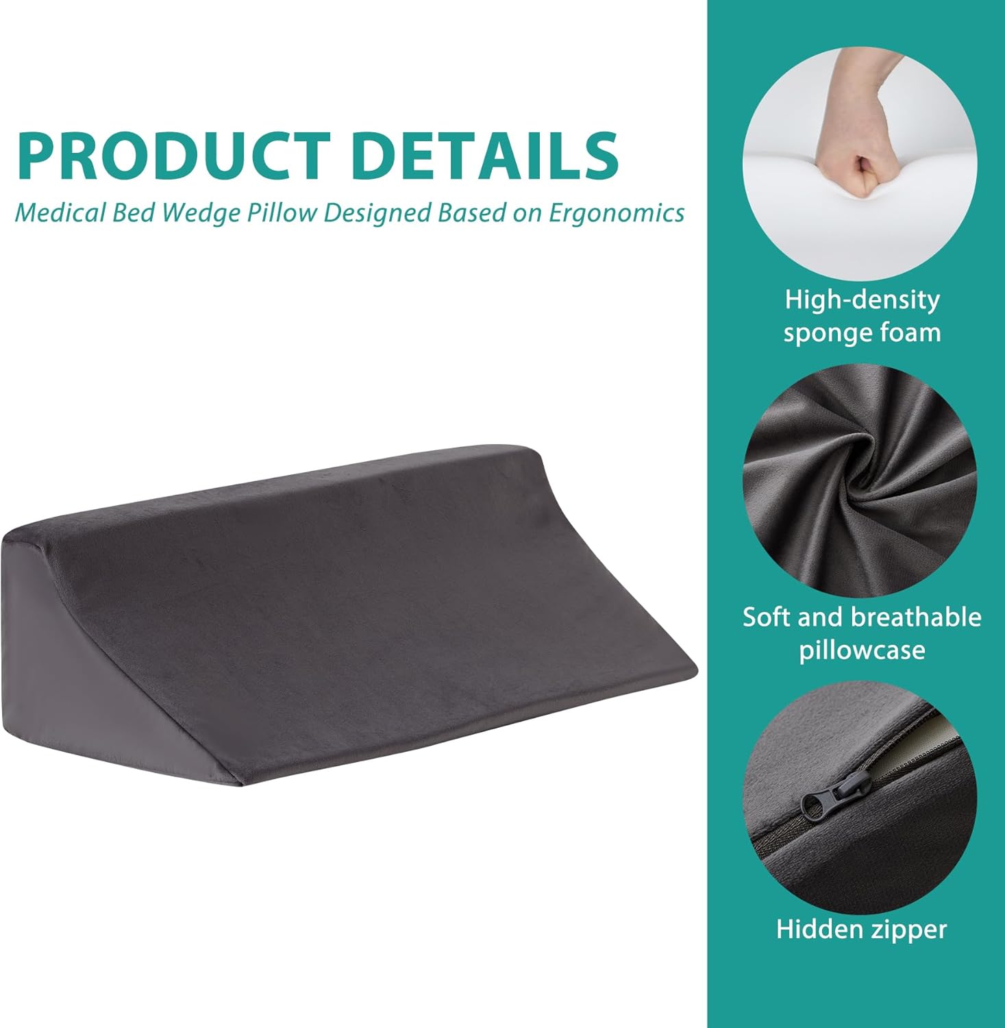 Bedluxe Wedge Pillow for Side Sleeping Comfort Foam Back Support Body Positioner

