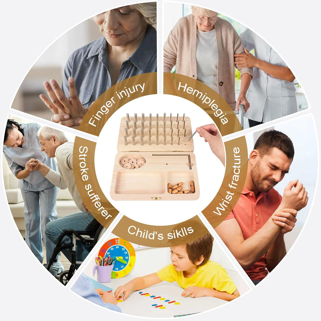 Wooden Pegboard for Hand Therapy, 36-Hole Fine Motor Dexterity Rehab Tool

