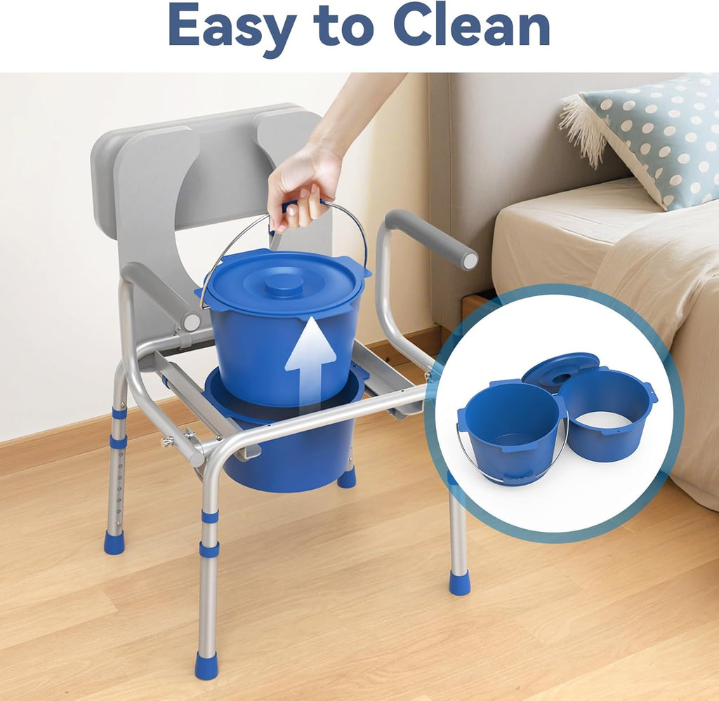 Loyoda Drop Arm Bedside Commode with Padded Seat, Removable Bucket, 500 lb Capacity

