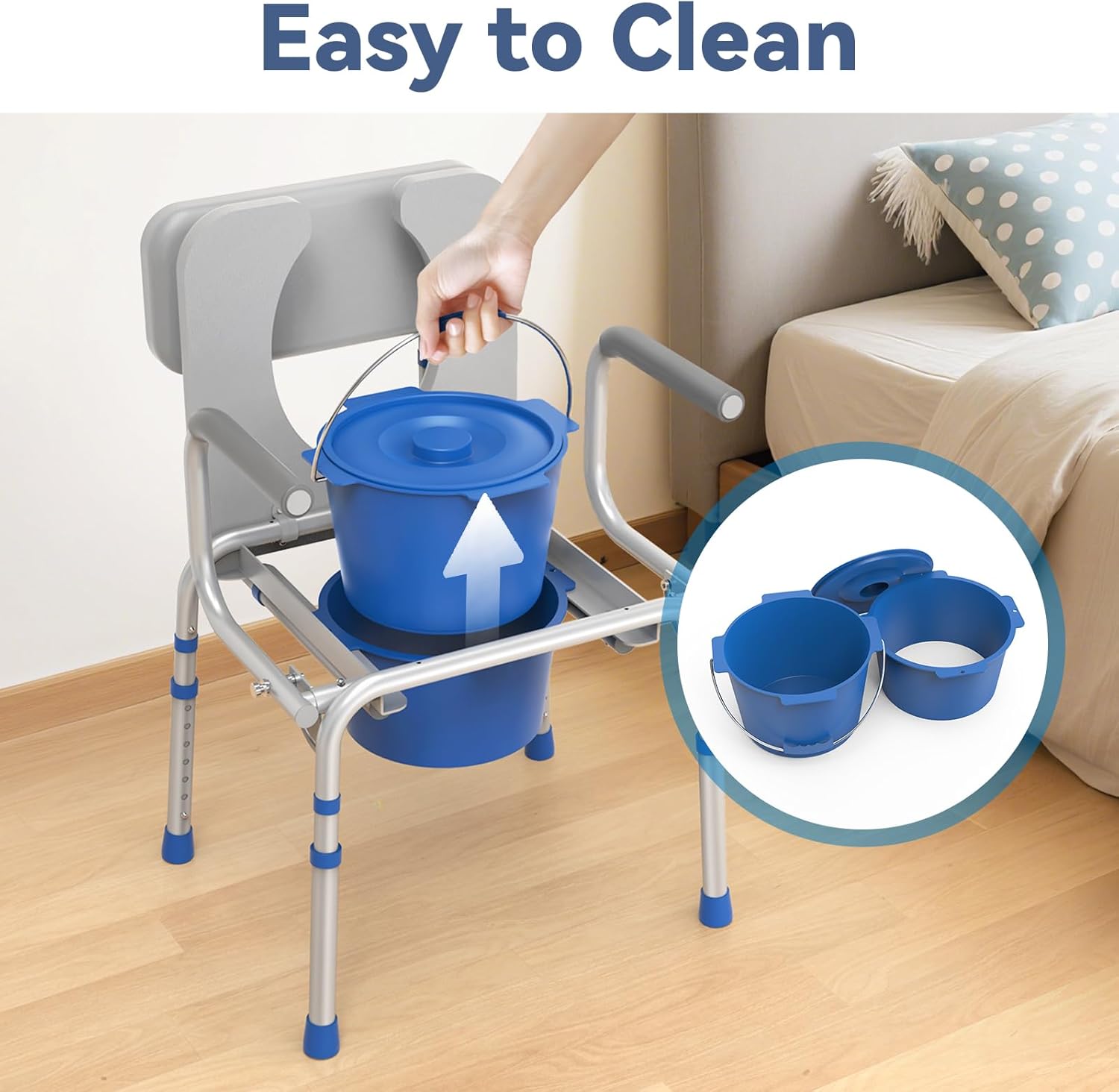 Loyoda Drop Arm Bedside Commode with Padded Seat, Removable Bucket, 500 lb Capacity

