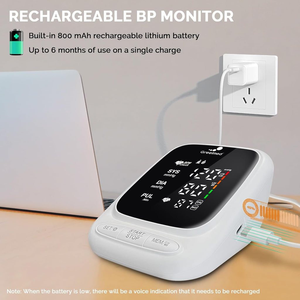 Upper Arm Automatic Blood Pressure Monitor with Talking Display and Rechargeable Battery

