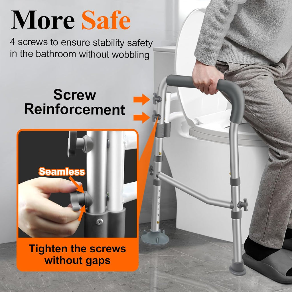 DePango Adjustable Toilet Safety Rails with Handles, Handicap Support Frame


