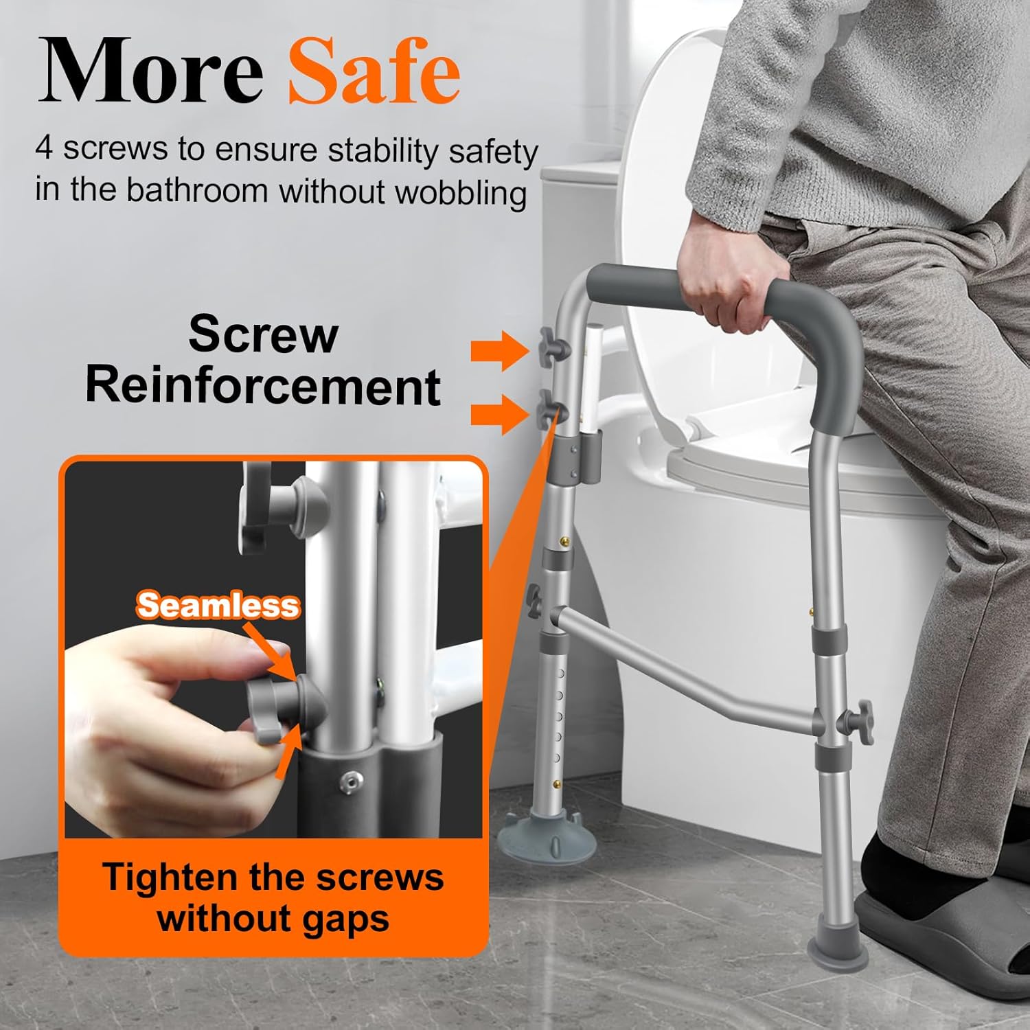 DePango Adjustable Toilet Safety Rails with Handles, Handicap Support Frame

