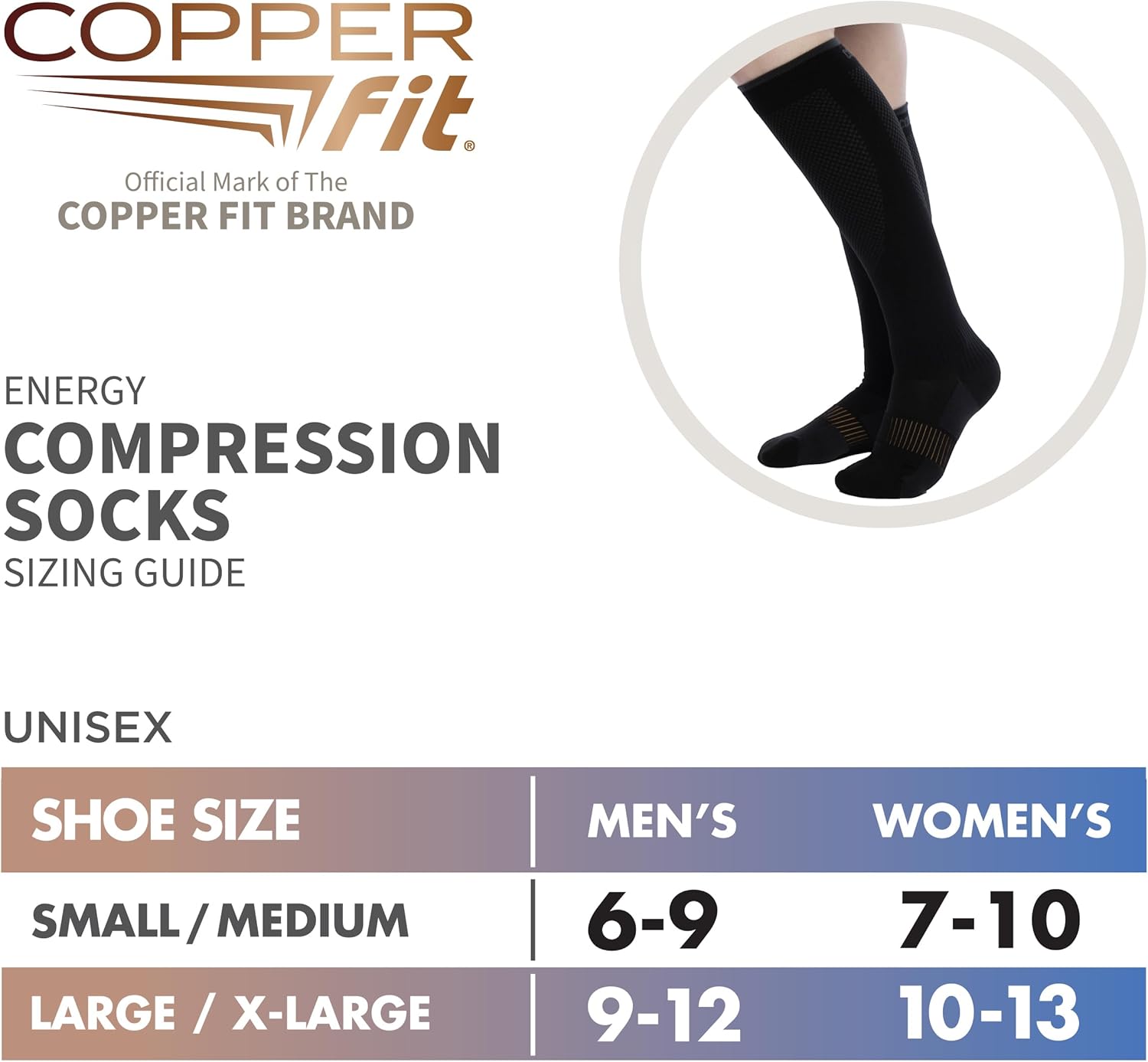 Copper Fit Energy Compression Socks | Easy On Off | Circulation & Swelling Relief

