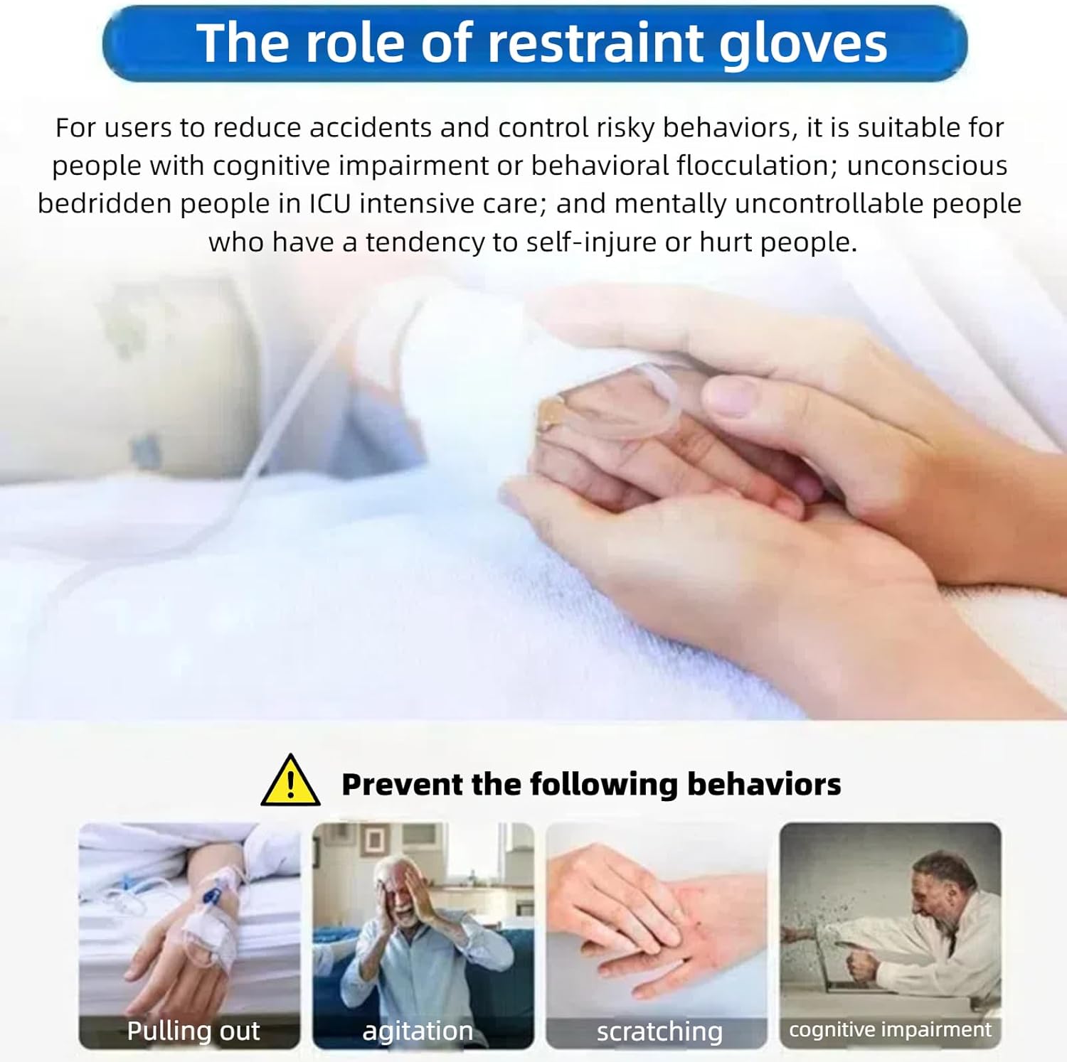 Restraint Gloves for Elderly, Padded Mitts with Double Security

