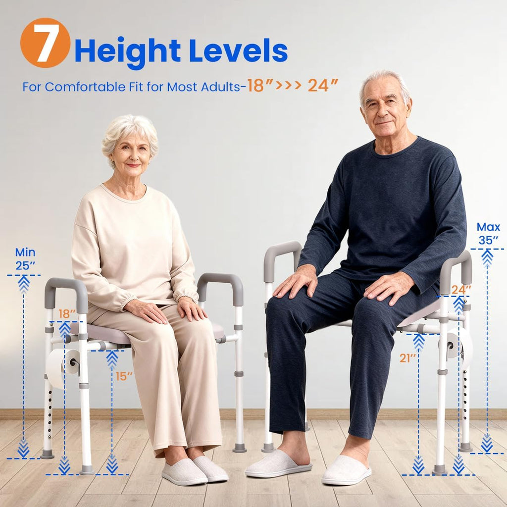 Raised Toilet Seat with Handles, Adjustable Height and Width Toilet Riser, 400 lb

