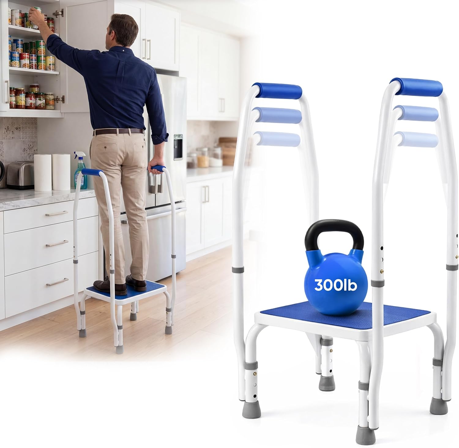 Platinum Health AdjustaStep DoubleSafe Deluxe Step Stool with Dual Handles, Height-Adjustable

