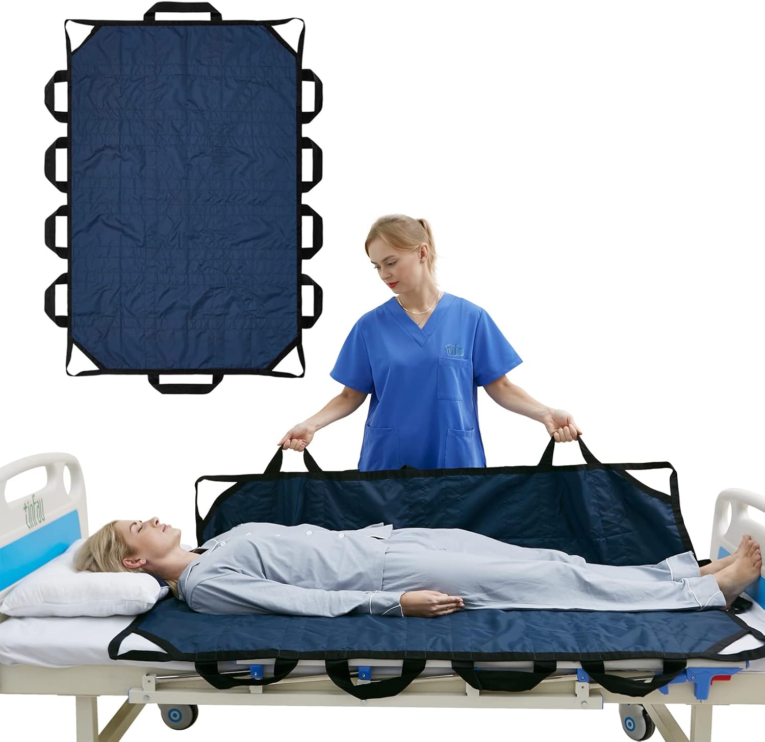 Positioning Bed Pad with Handles, Waterproof Nylon Glide Sheet for Patient Transfer

