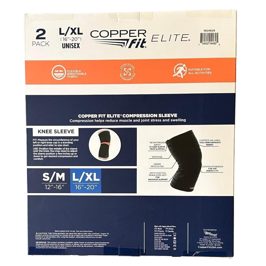 Copper Fit Elite Knee Compression Sleeve Knee Brace, Black, AIR Technology, Ventilated

