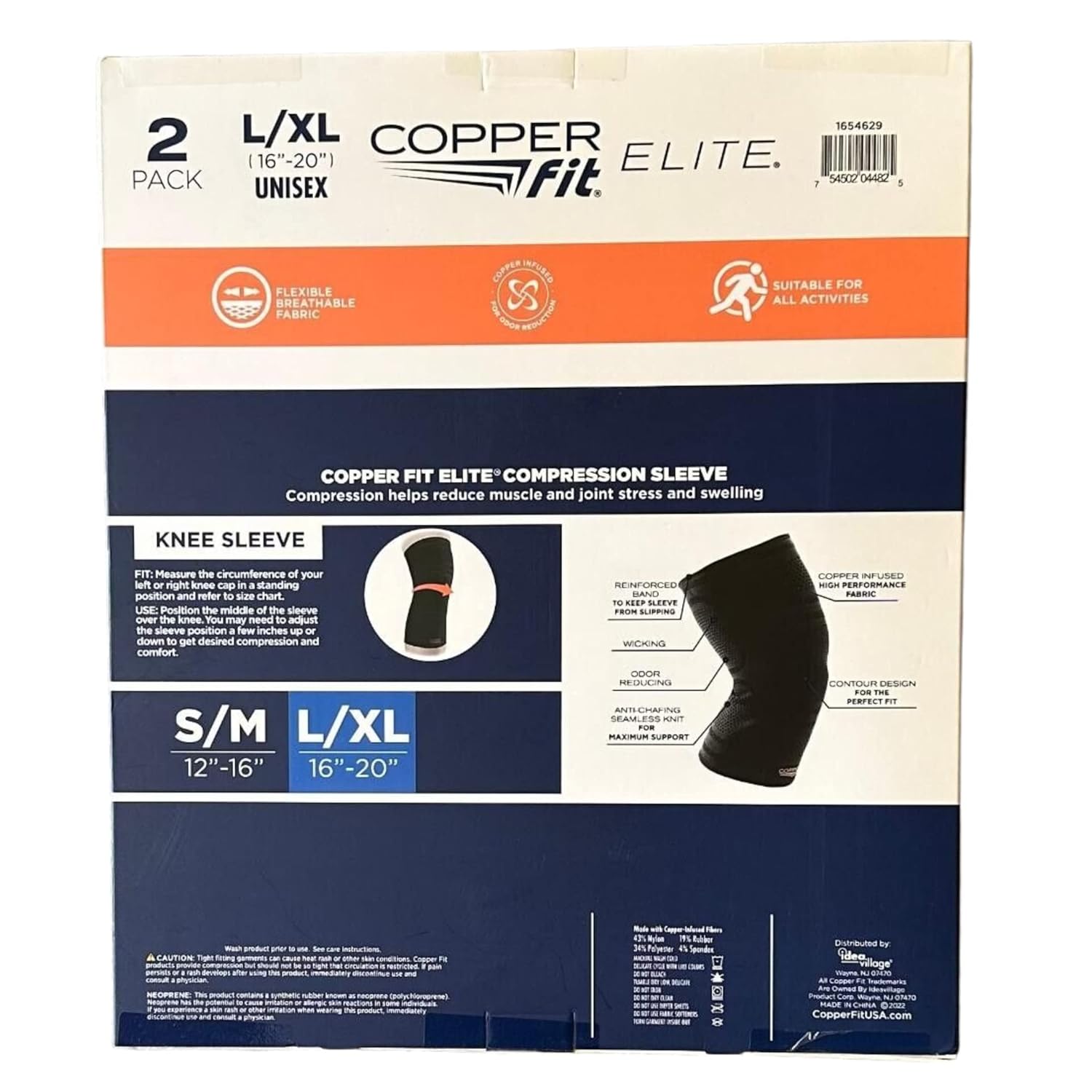 Copper Fit Elite Knee Compression Sleeve Knee Brace, Black, AIR Technology, Ventilated

