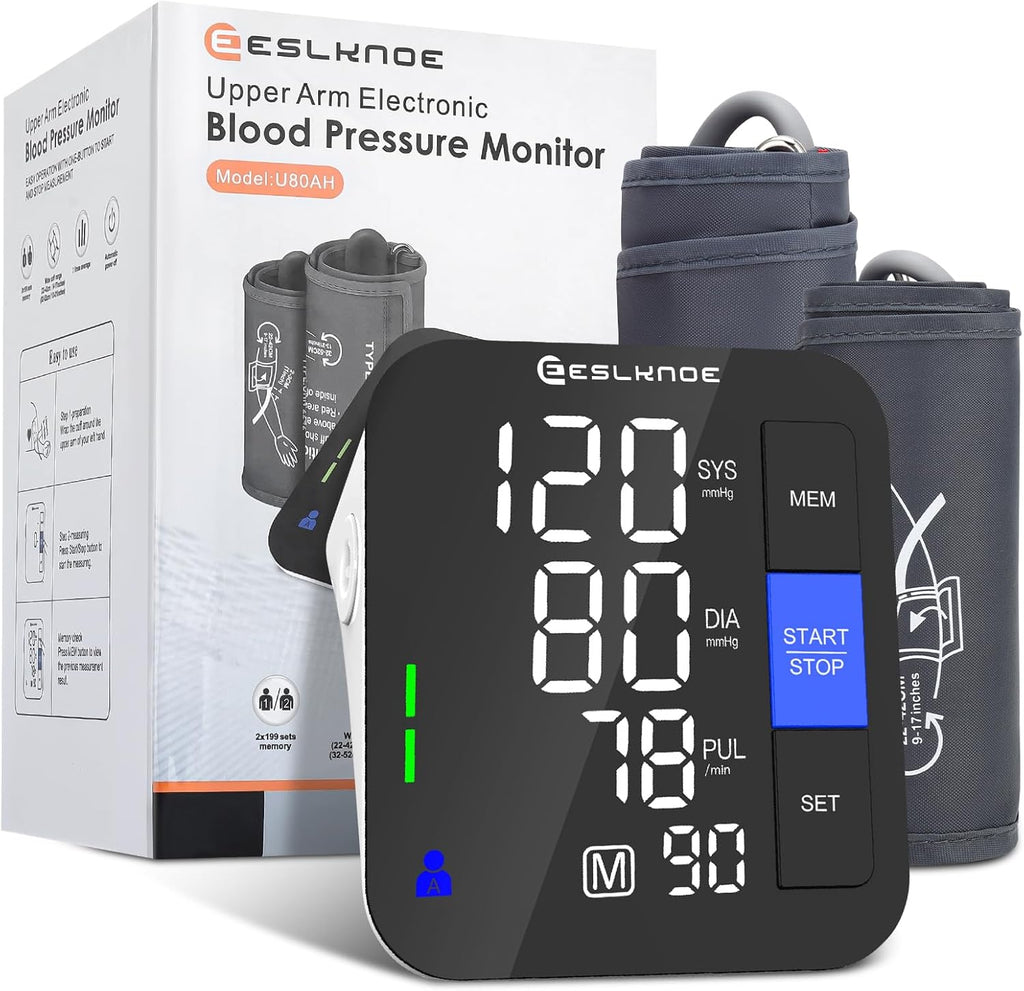 Upper Arm Blood Pressure Monitor for Home Use, Dual Cuff, Backlit LED Display

