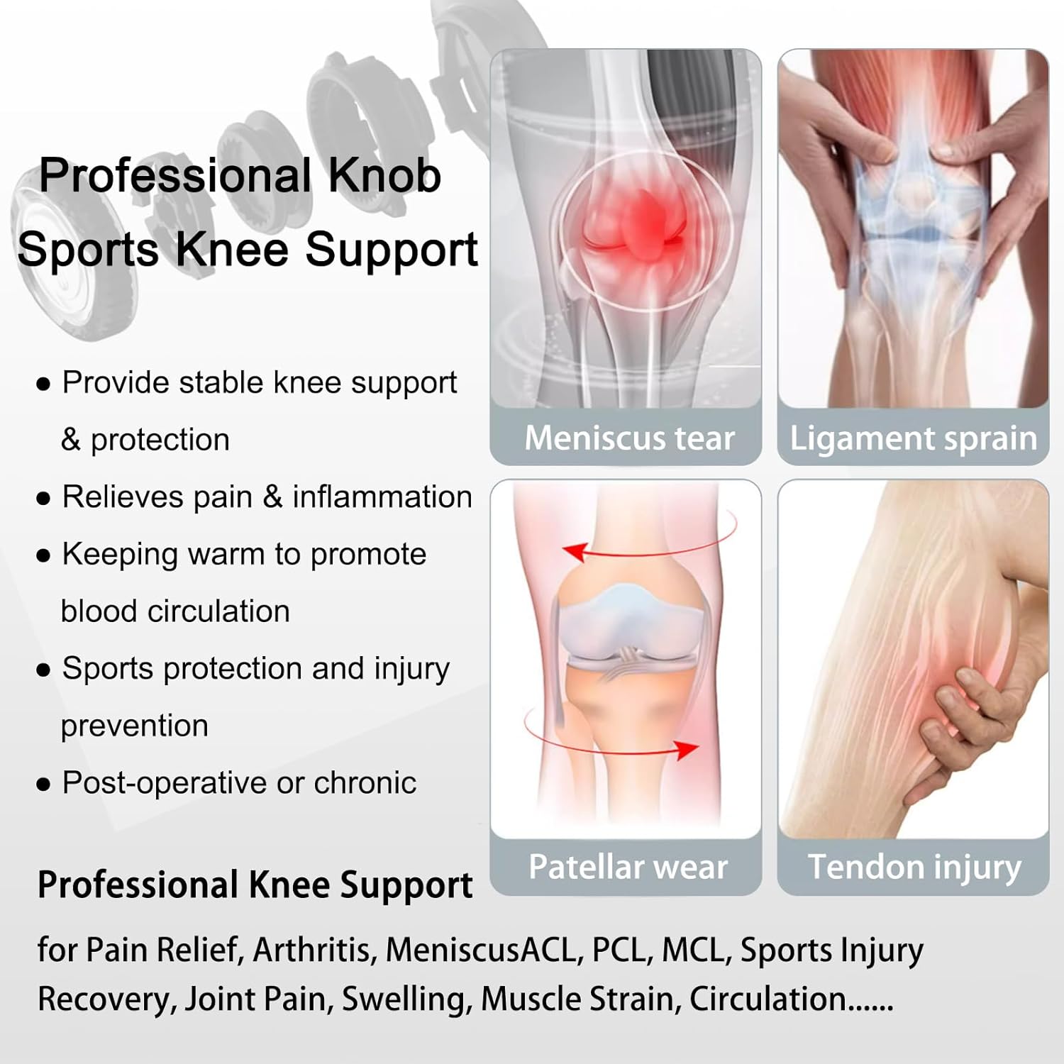Kuangmi Adjustable Dial Knee Brace with Patella Gel Pad and Side Stabilizers

