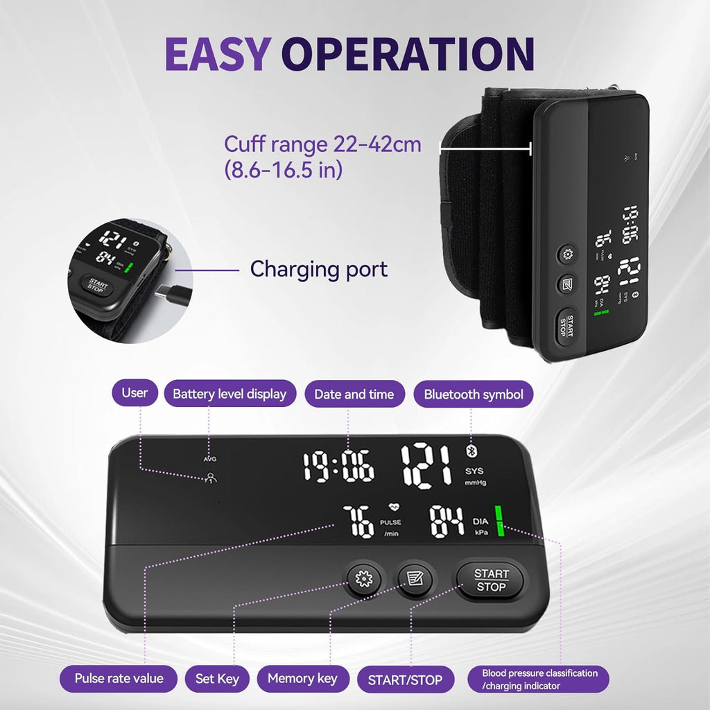 Upper Arm Bluetooth Blood Pressure Monitor, App-Enabled Digital BP Machine

