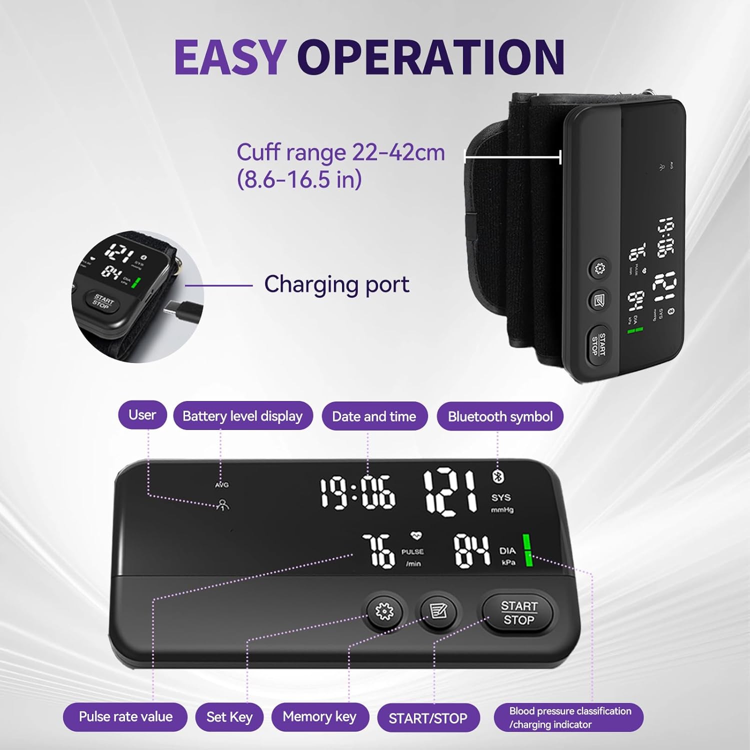 Upper Arm Bluetooth Blood Pressure Monitor, App-Enabled Digital BP Machine

