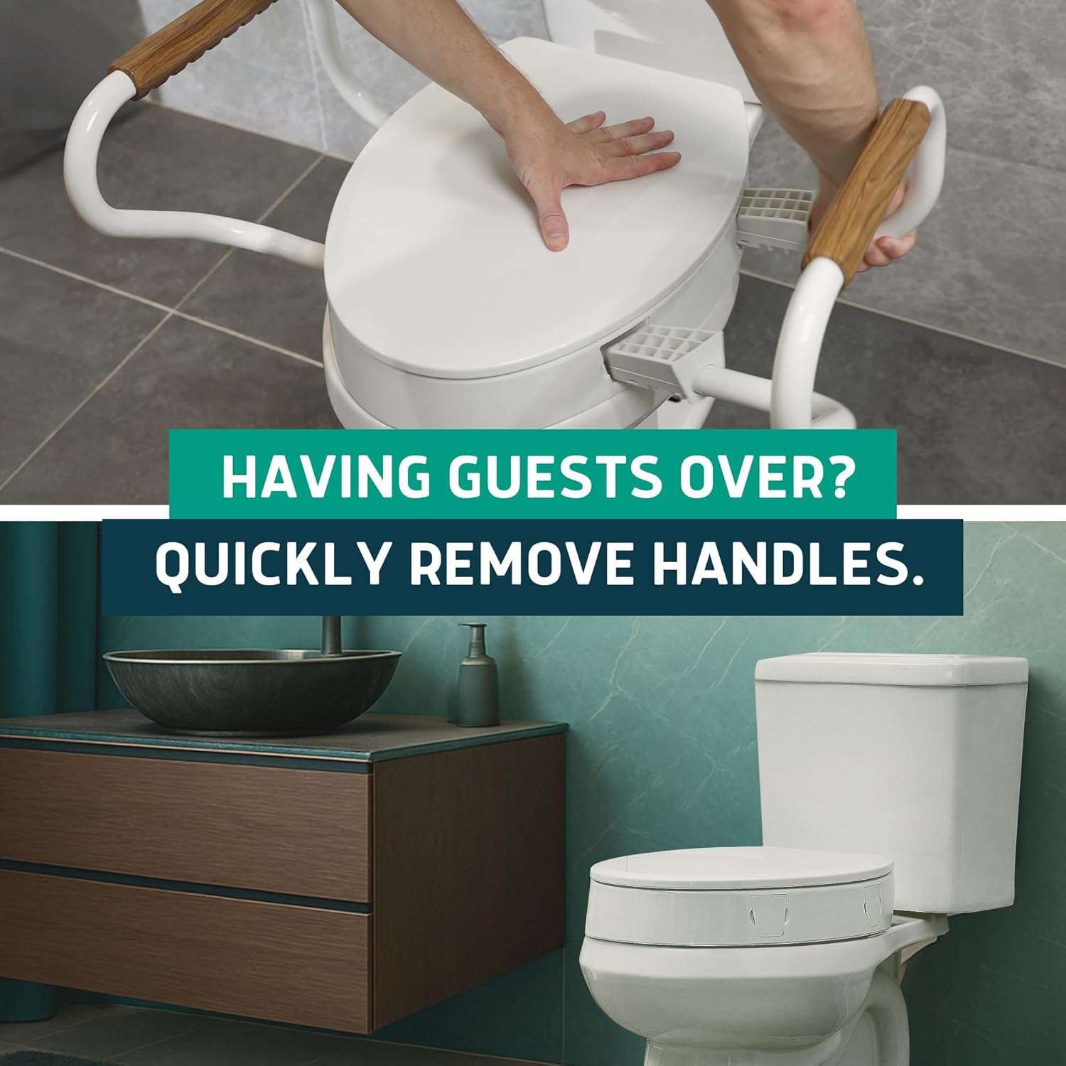 Lunderg Raised Toilet Seat Riser with Handles, Easy-Install Soft-Close Lid

