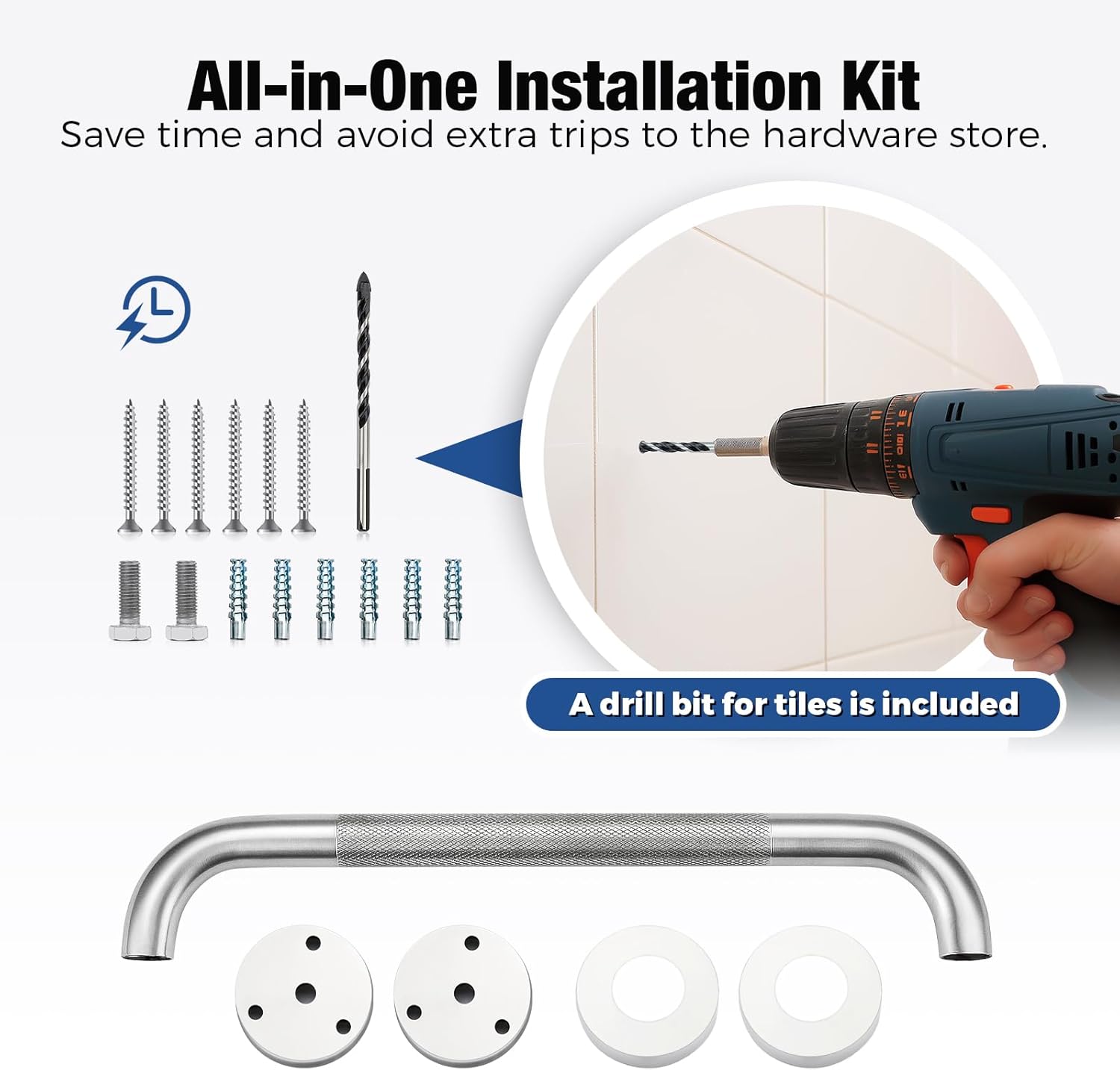 Stainless Steel Shower Grab Bar with Anti-Slip Textured Grip for Bathroom Safety

