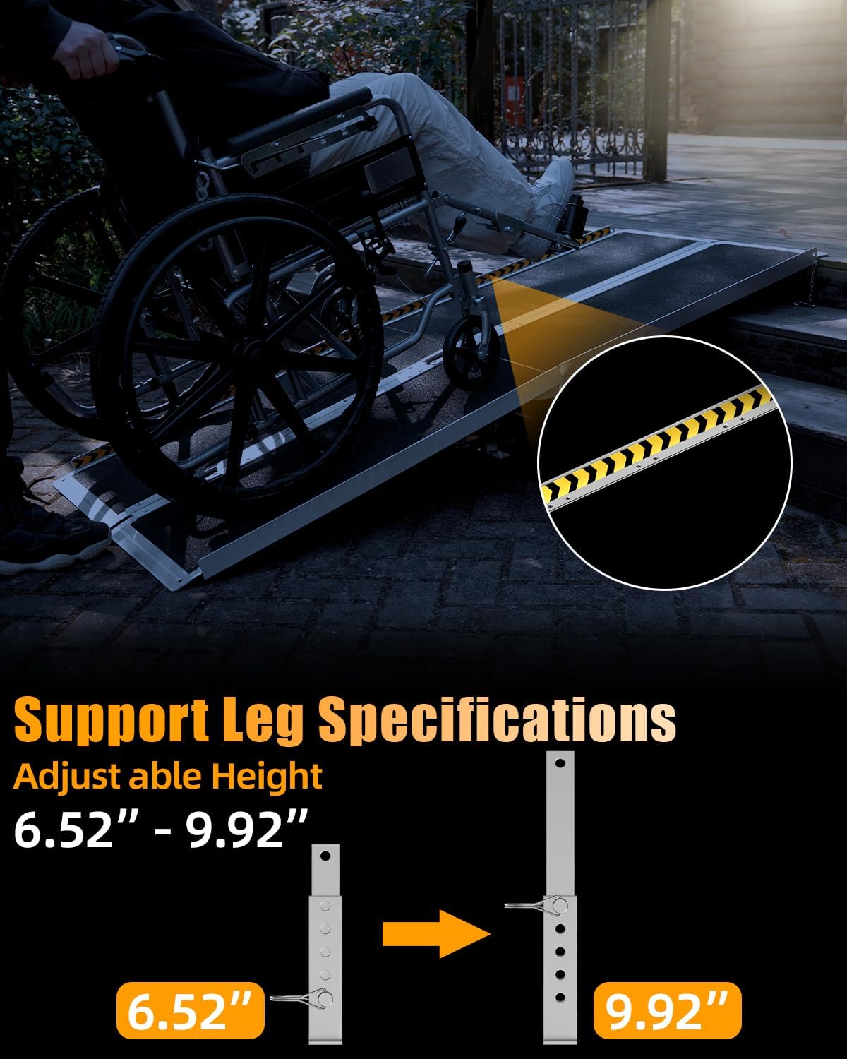 VNN Wheelchair Ramp Portable Aluminum Threshold Ramp with 4 Support Legs, 800 lb

