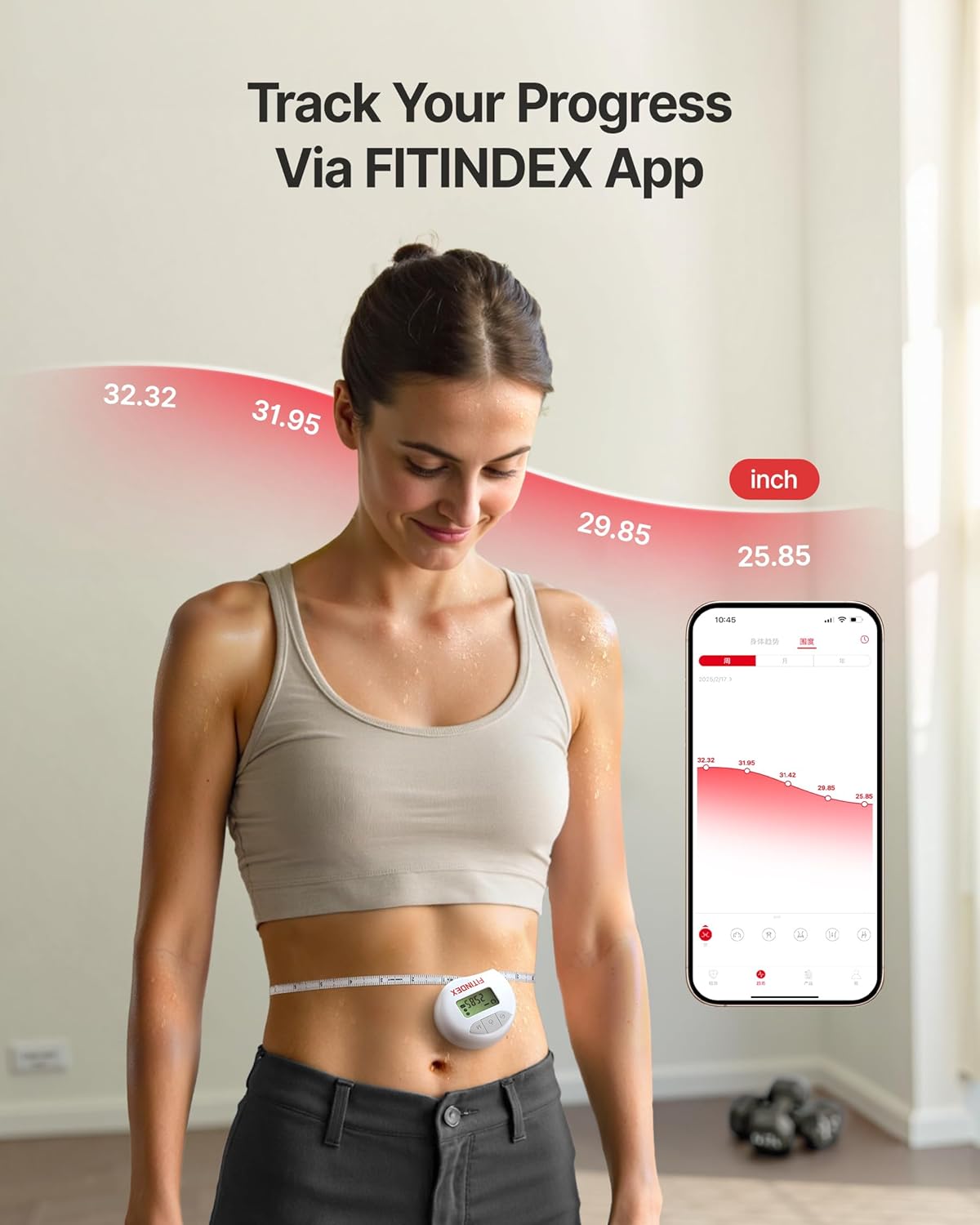 Fitindex Smart Retractable Body Measuring Tape with Bluetooth, LCD Display for Fitness

