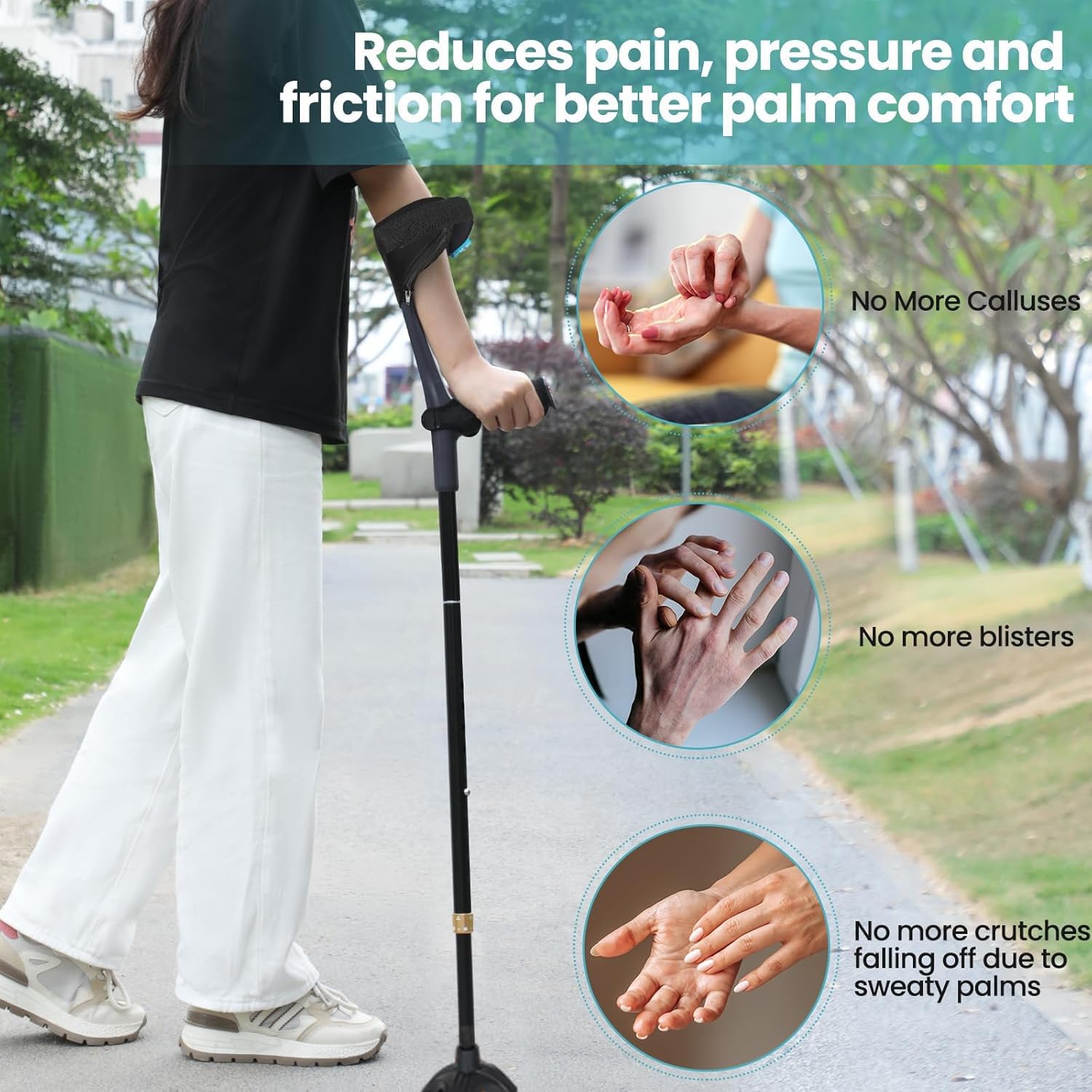 Adjustable Folding Forearm Crutches for Adults with Anti-Slip Quad Base

