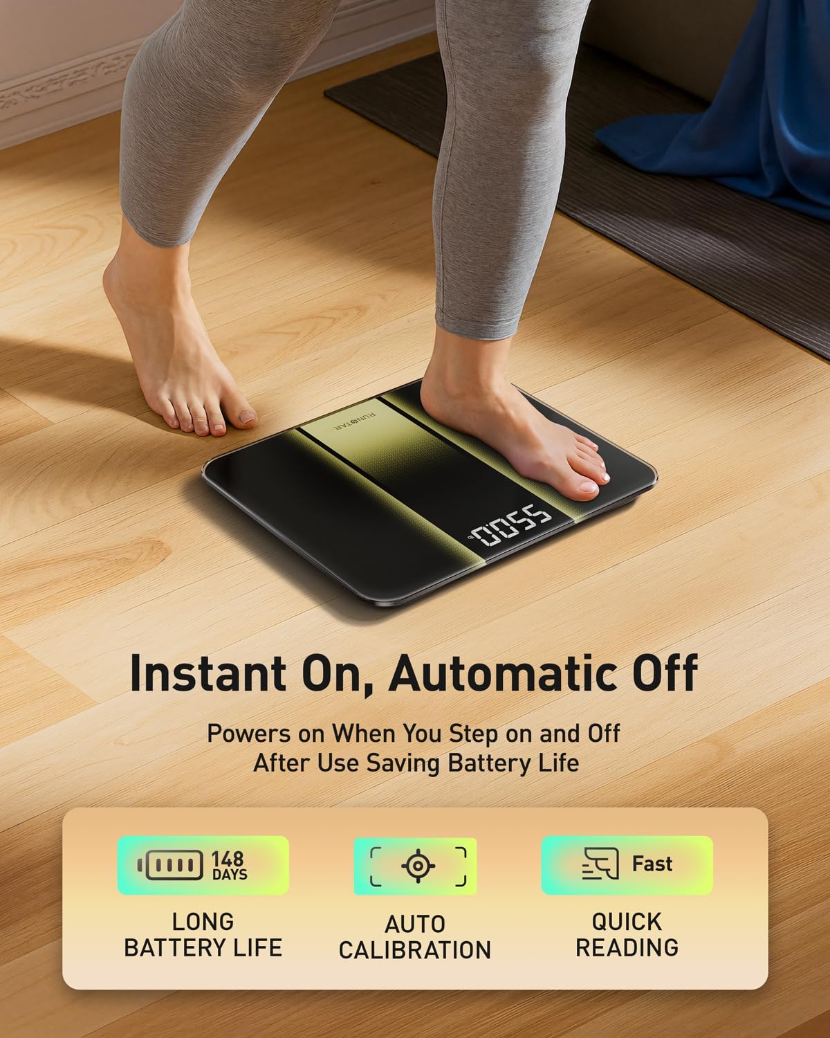 RunStar Digital Bathroom Scale Extra Wide Tempered Glass 550 lb LED Display

