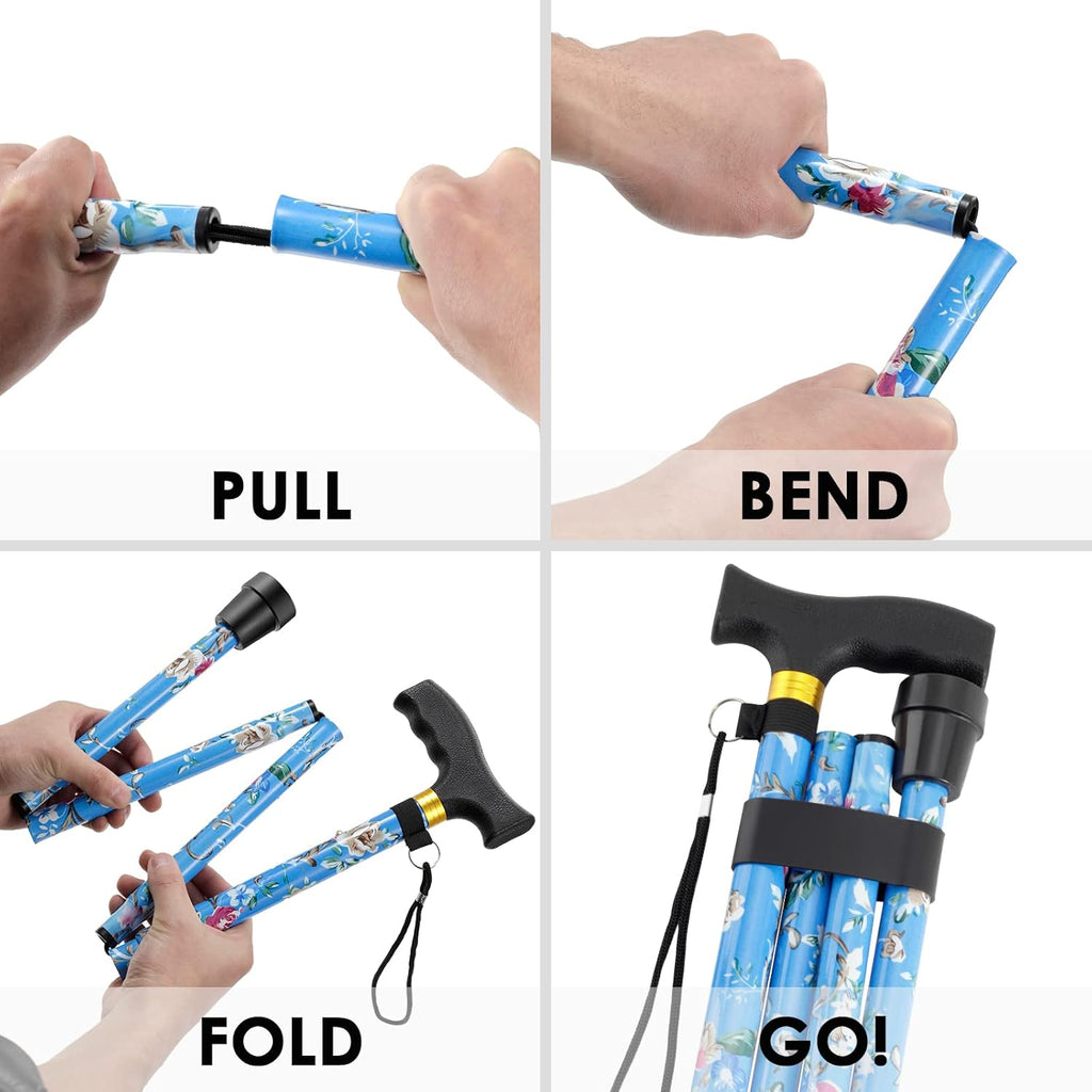 PANZHENG Folding Walking Stick, 5-Level Height Adjustable T-Handle Mobility Aid

