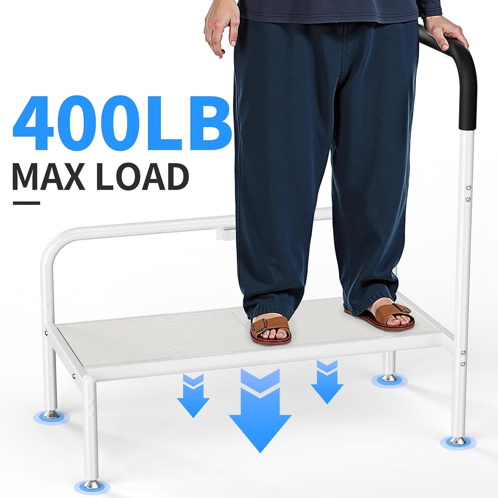 Bed Step Stool for Adults with Non-Slip Handle, Assist Rail and LED Night Light

