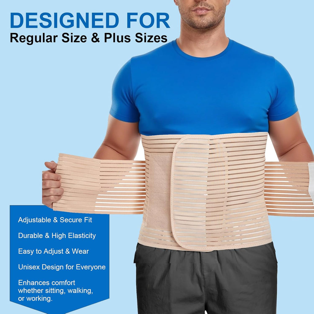 Abdominal Binder 12-Inch Wide Breathable Elastic Belly Wrap for Hernia Recovery

