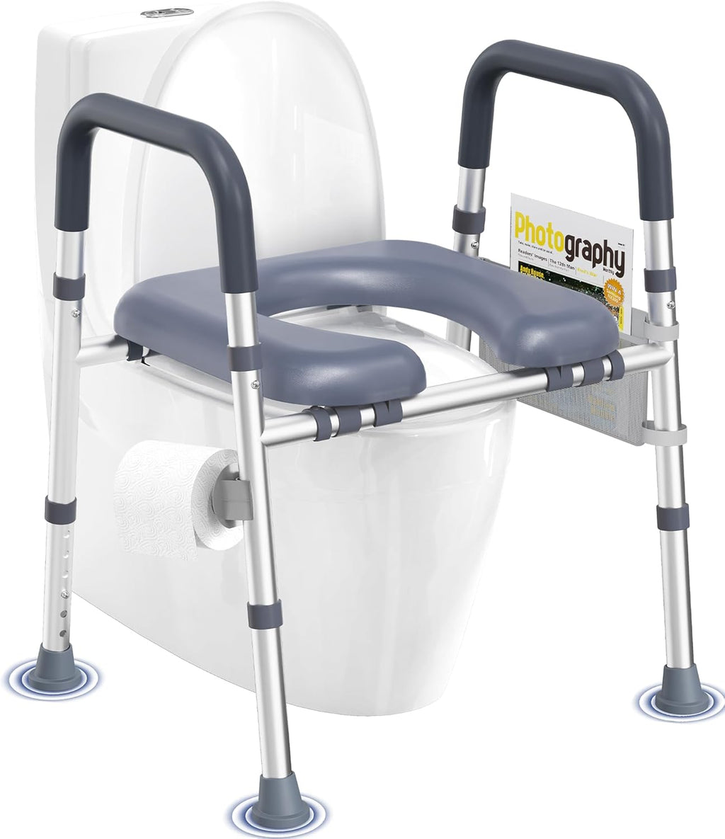 HOMLAND Raised Toilet Seat Riser with Handles, Adjustable Height & Width, Padded

