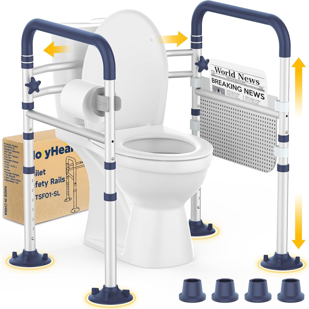 HolyHeal Adjustable Toilet Safety Rails for Seniors, Foldable Non-Slip Handles

