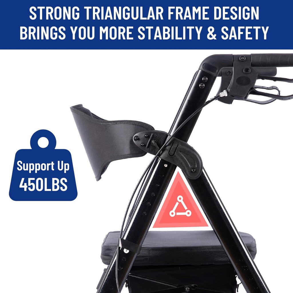 Bariatric Rollator Walker with Seat, 450 lb Heavy-Duty All-Terrain Folding

